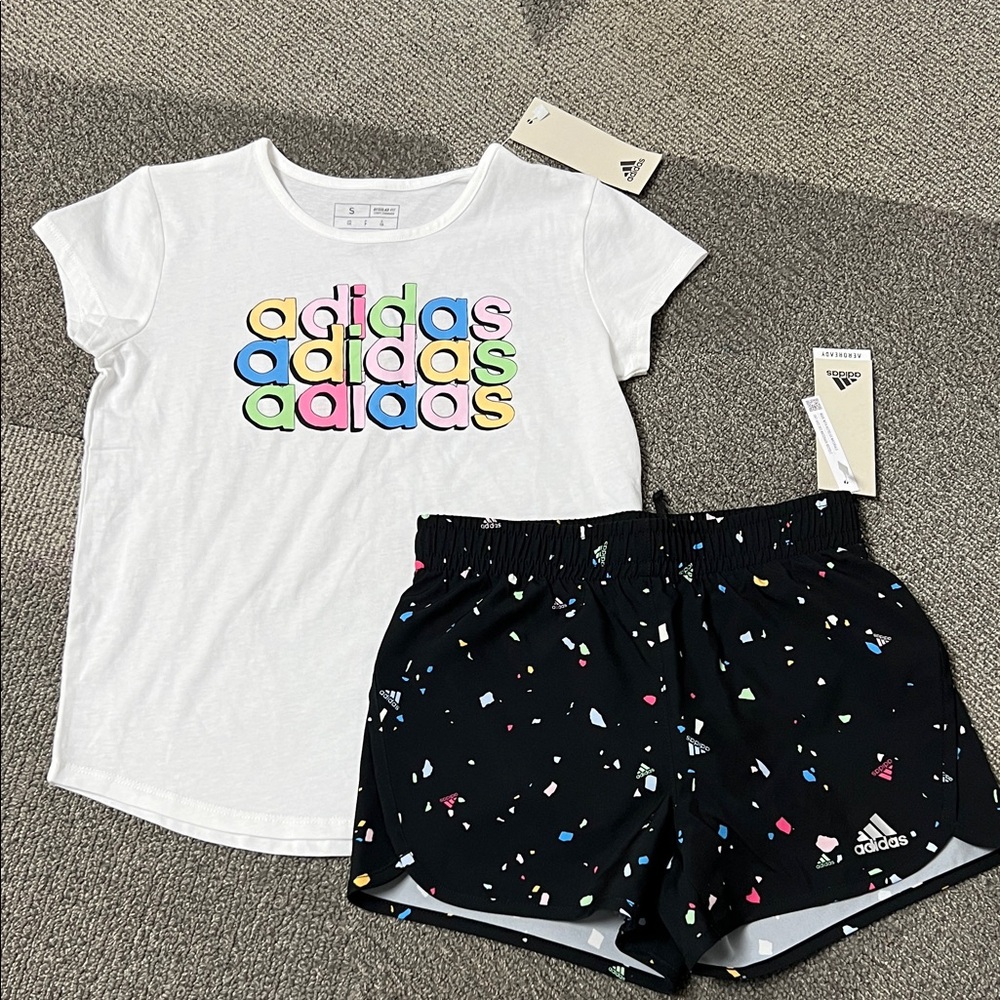 Adidas Girls Small (7/8) Tee with Shorts NWT